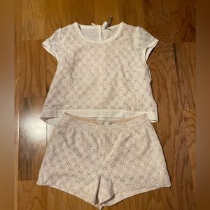 Matching Ivory Lace Short and Shirt Set